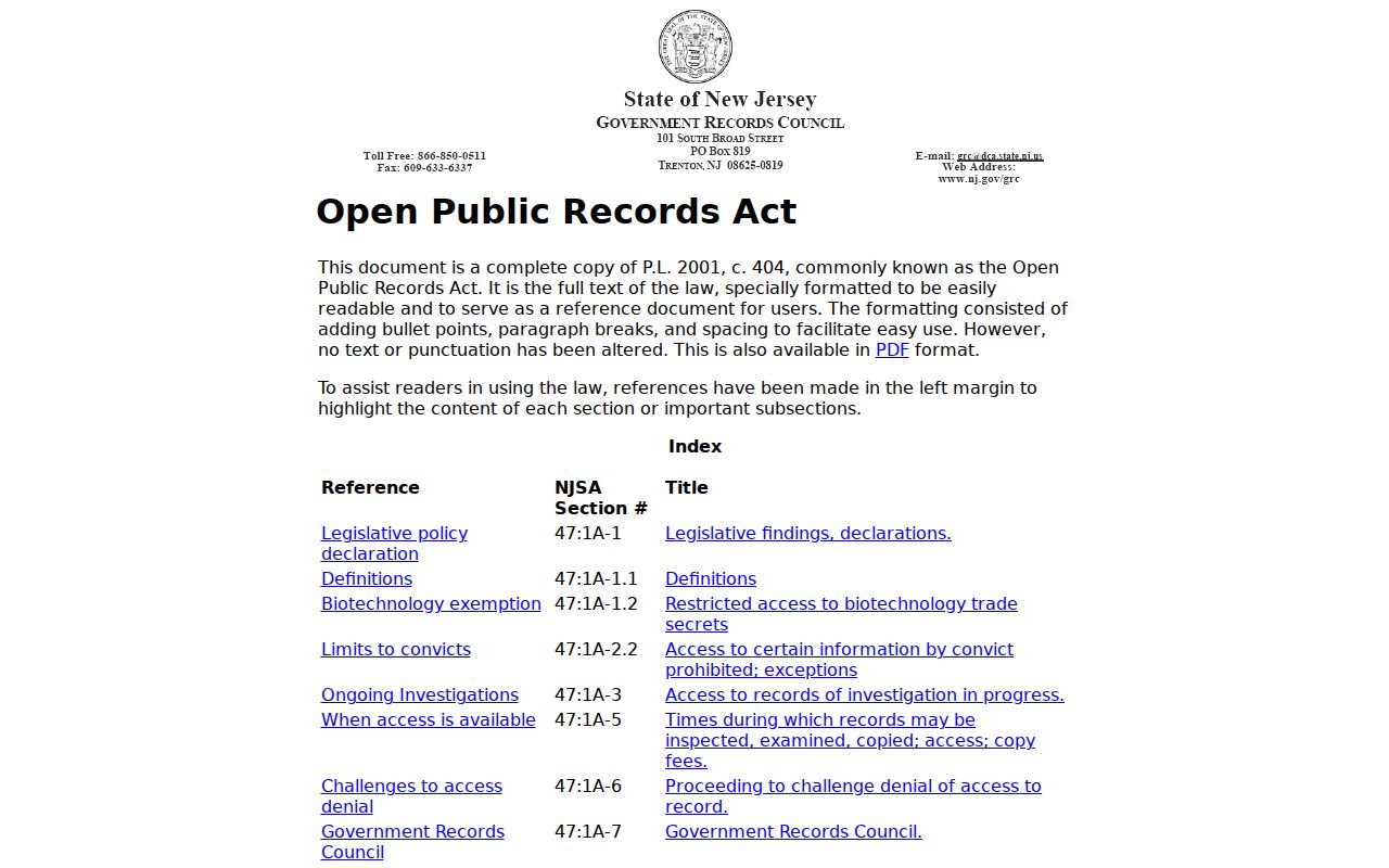 Piscataway residents directory New Jersey OPRA Act source page