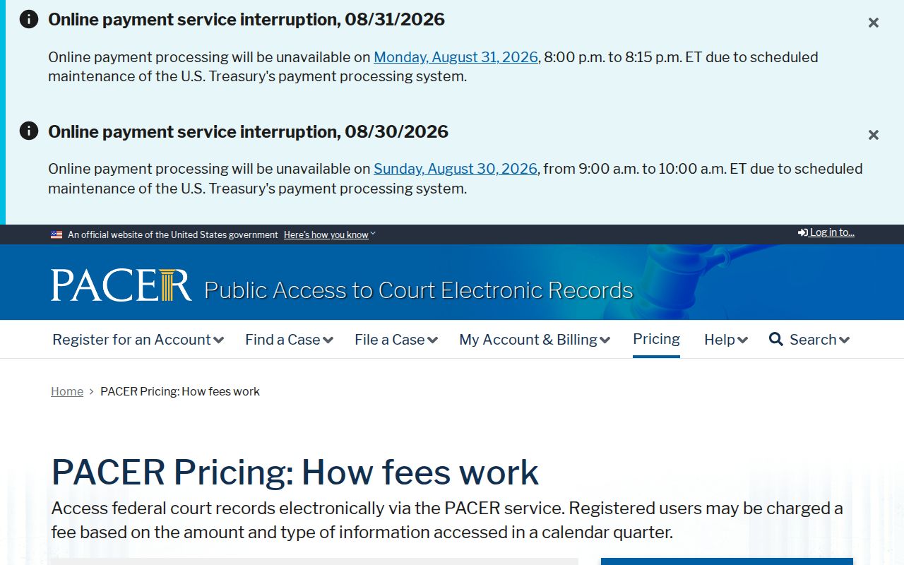 Piscataway residents directory federal PACER pricing information