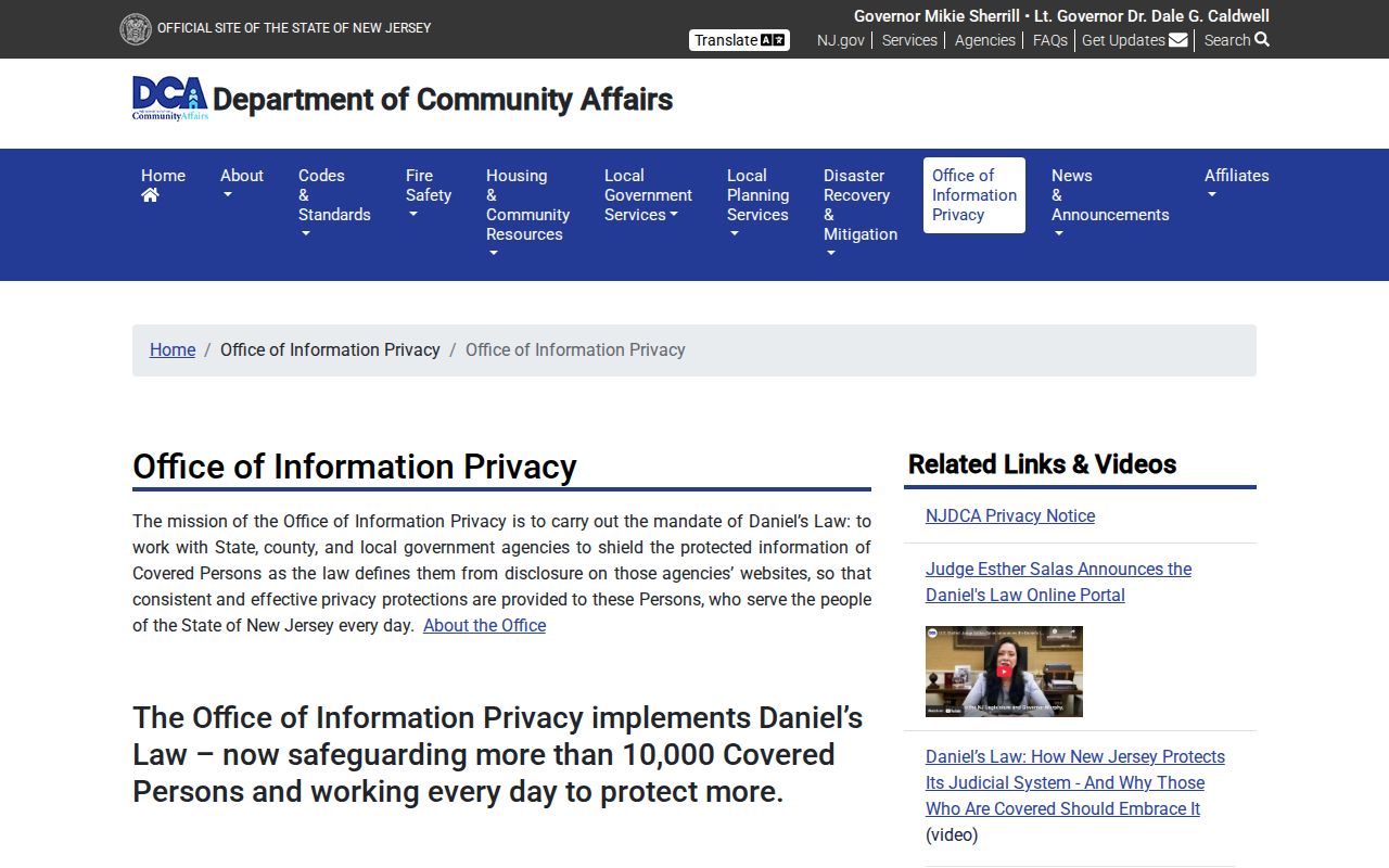 Piscataway neighbors lookup view of New Jersey Office of Information Privacy protections
