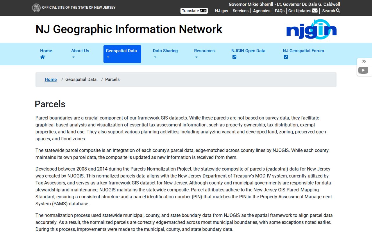 Piscataway neighbors parcel lookup view of NJGIN property data guidance
