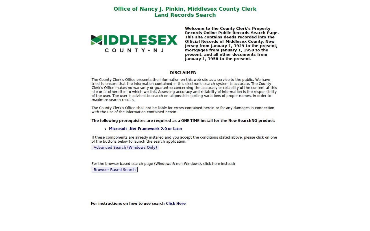 Piscataway previous residents Middlesex County land record coverage notice