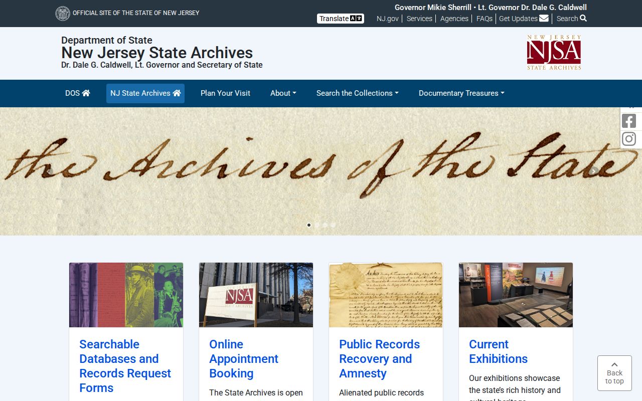 Piscataway previous residents New Jersey State Archives access page