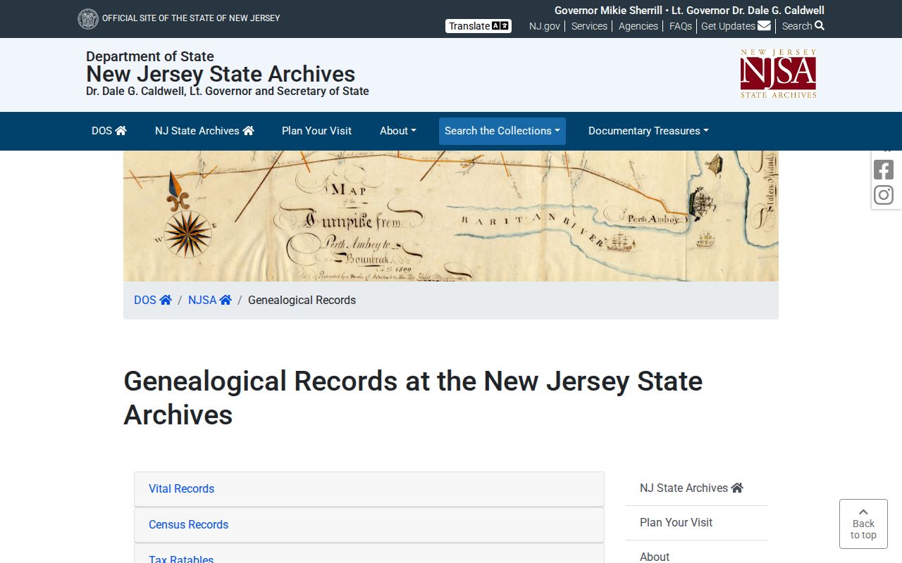 Piscataway previous residents New Jersey State Archives genealogy search