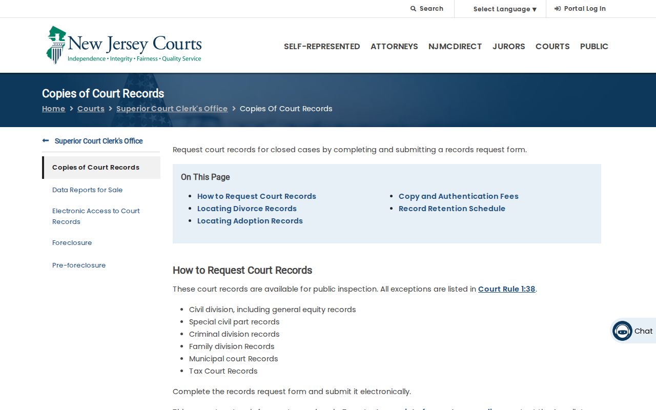 Piscataway resident lookup view of New Jersey court records copy instructions