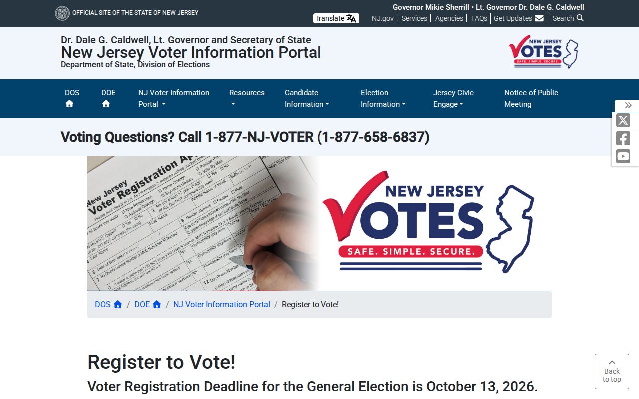 Piscataway resident lookup view of New Jersey voter registration and lookup route
