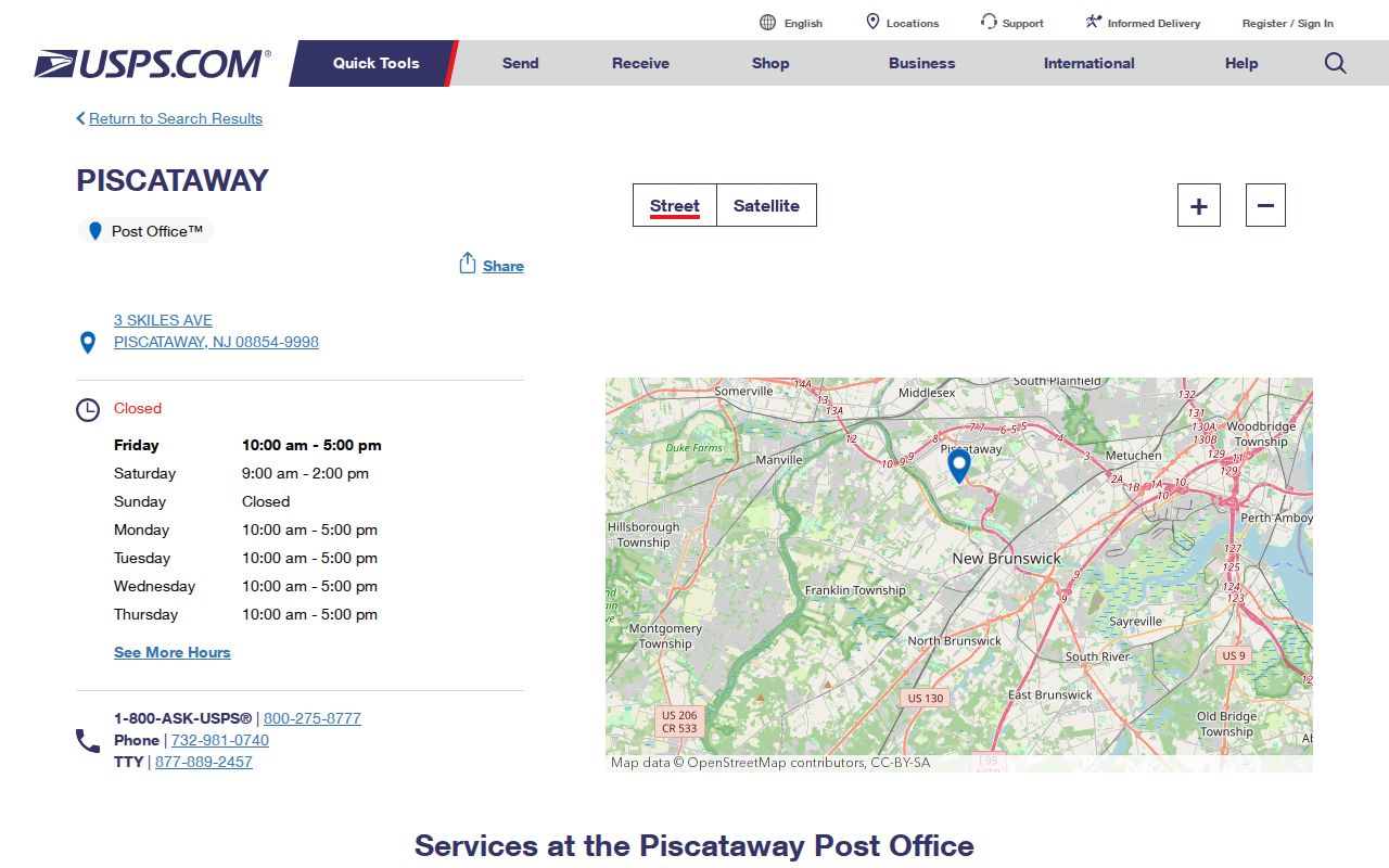 Piscataway ZIP code directory USPS Piscataway station listing